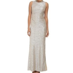 Laundry by Shelli Segal Matallic Side Shirred Gown